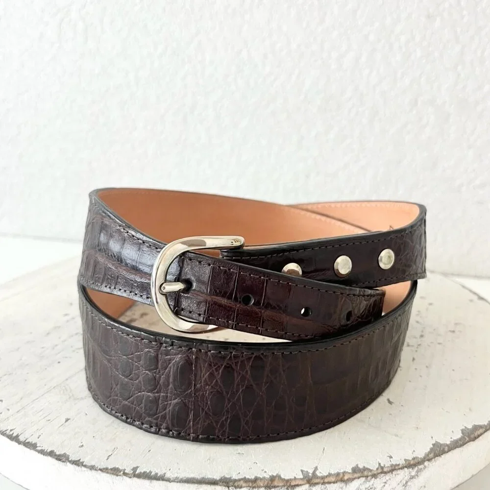 NEW Rod Patrick Boots Mens Western Belt 1.5 in Taper 42 in Brown Caiman Leather